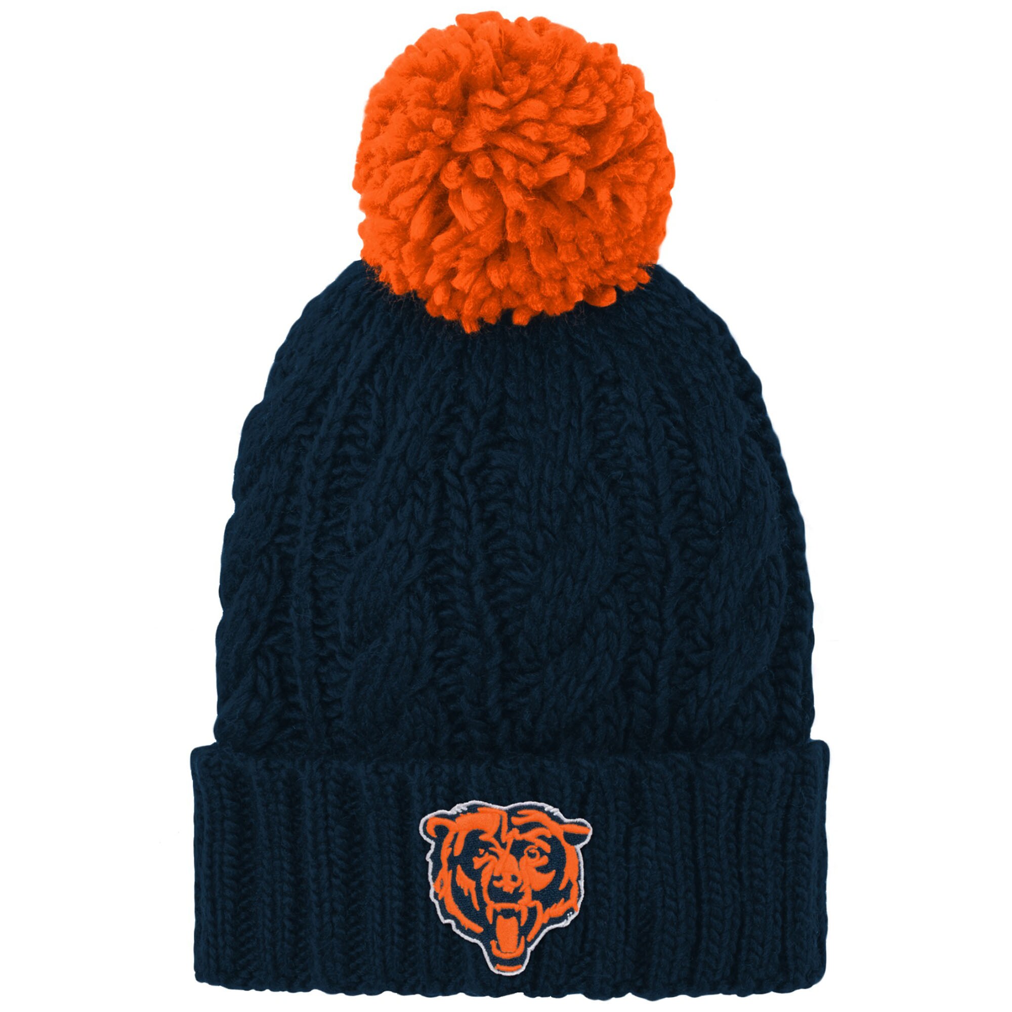 girls youth navy chicago bears team cable cuffed knit hat with pom Collection | Bears Jerseys NFL Fan Gear