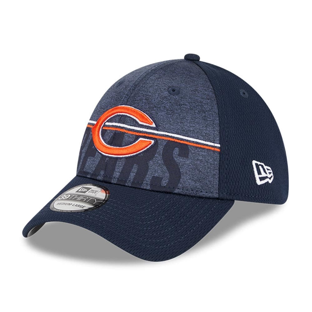 mens new era navy chicago bears 2023 nfl training camp primary logo 39thirty flex fit hat Collection | Bears Jerseys NFL Fan Gear