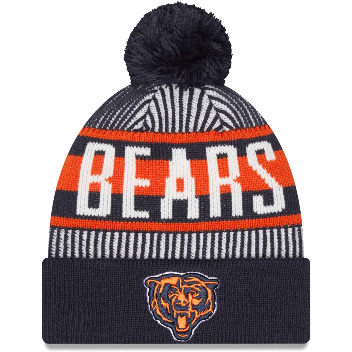 mens new era navy chicago bears striped cuffed knit hat with pom Collection | Bears Jerseys NFL Fan Gear