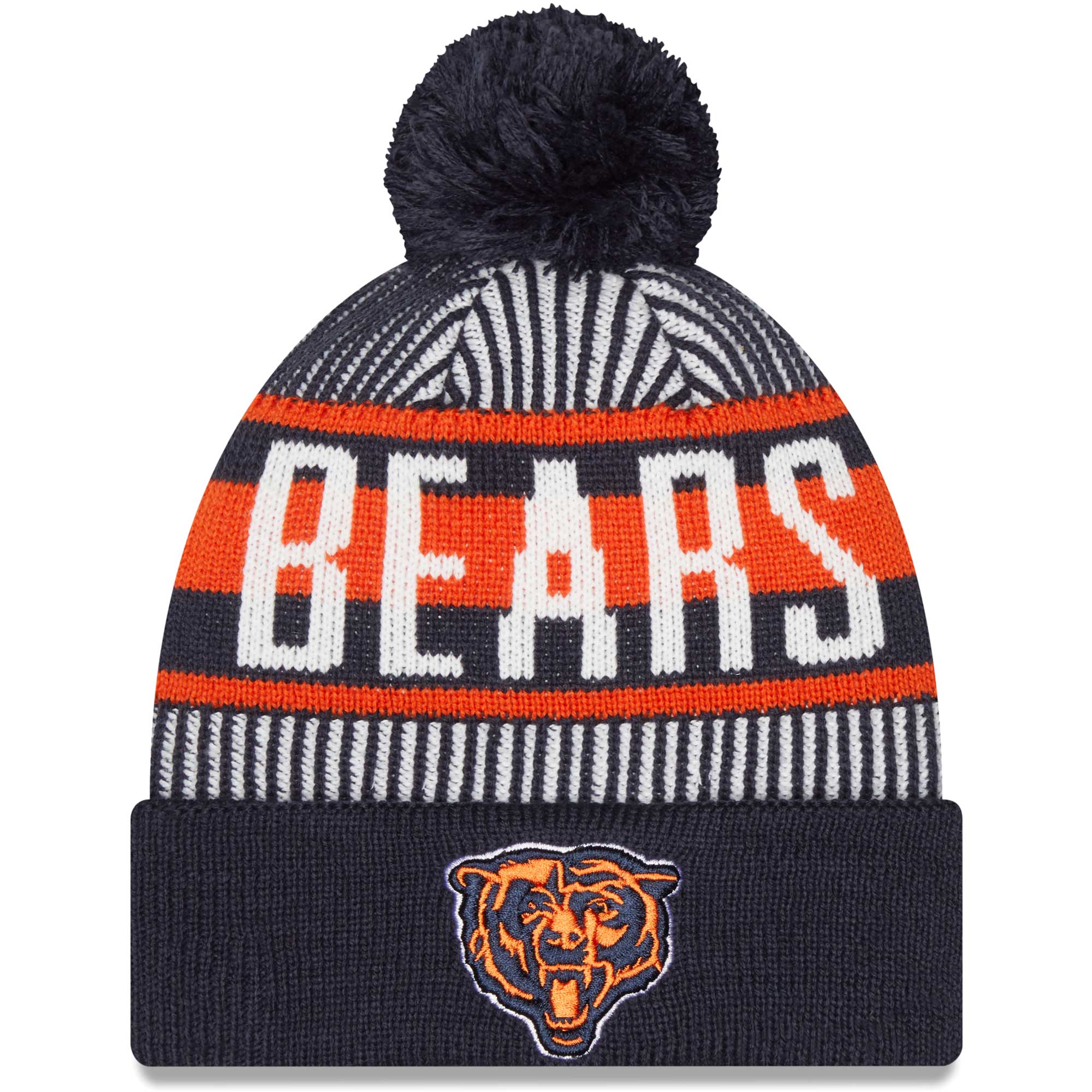mens new era navy chicago bears striped cuffed knit hat with pom Collection | Bears Jerseys NFL Fan Gear