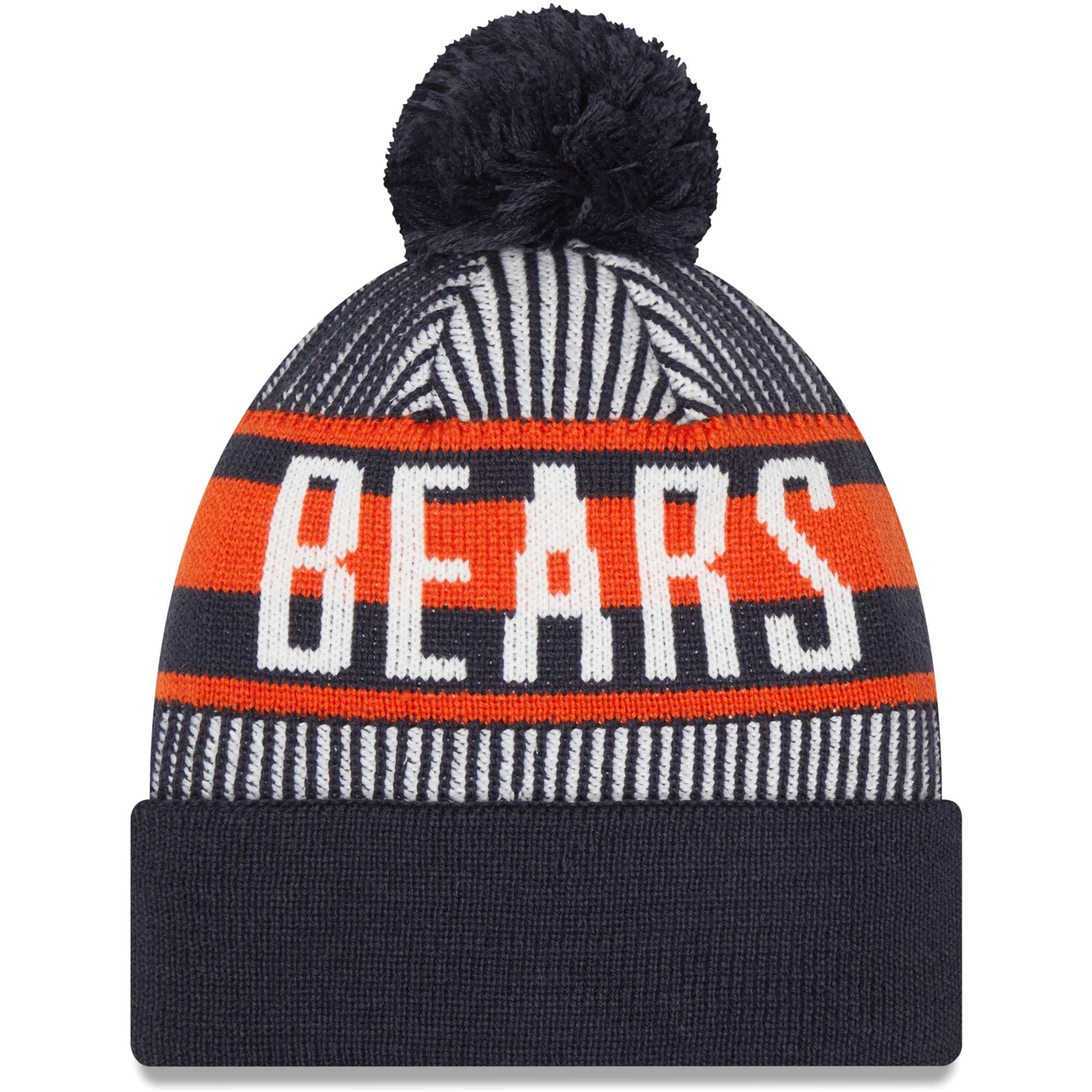 mens new era navy chicago bears striped cuffed knit hat with pom Collection | Bears Jerseys NFL Fan Gear