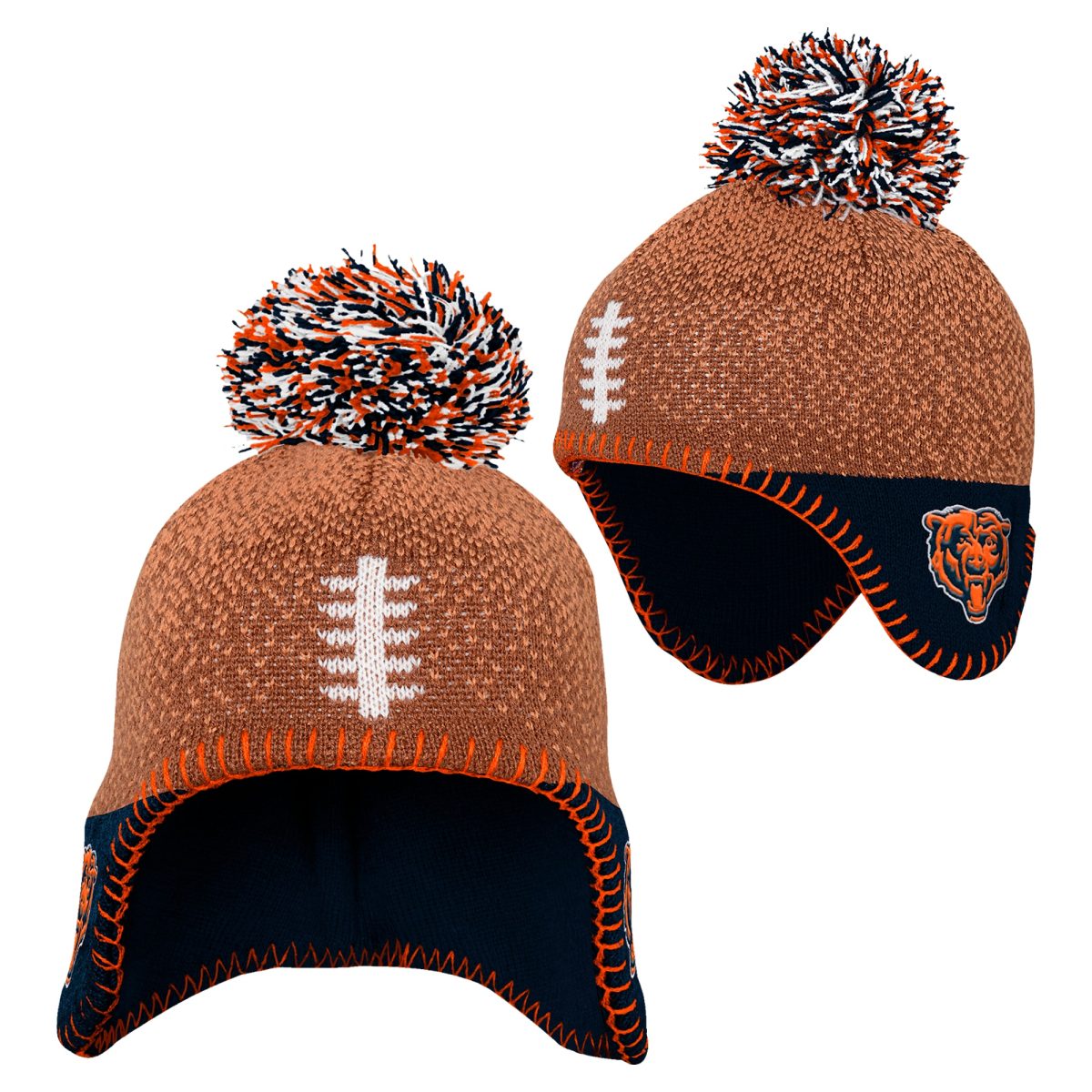 preschool brown chicago bears football head knit hat with pom Collection | Bears Jerseys NFL Fan Gear