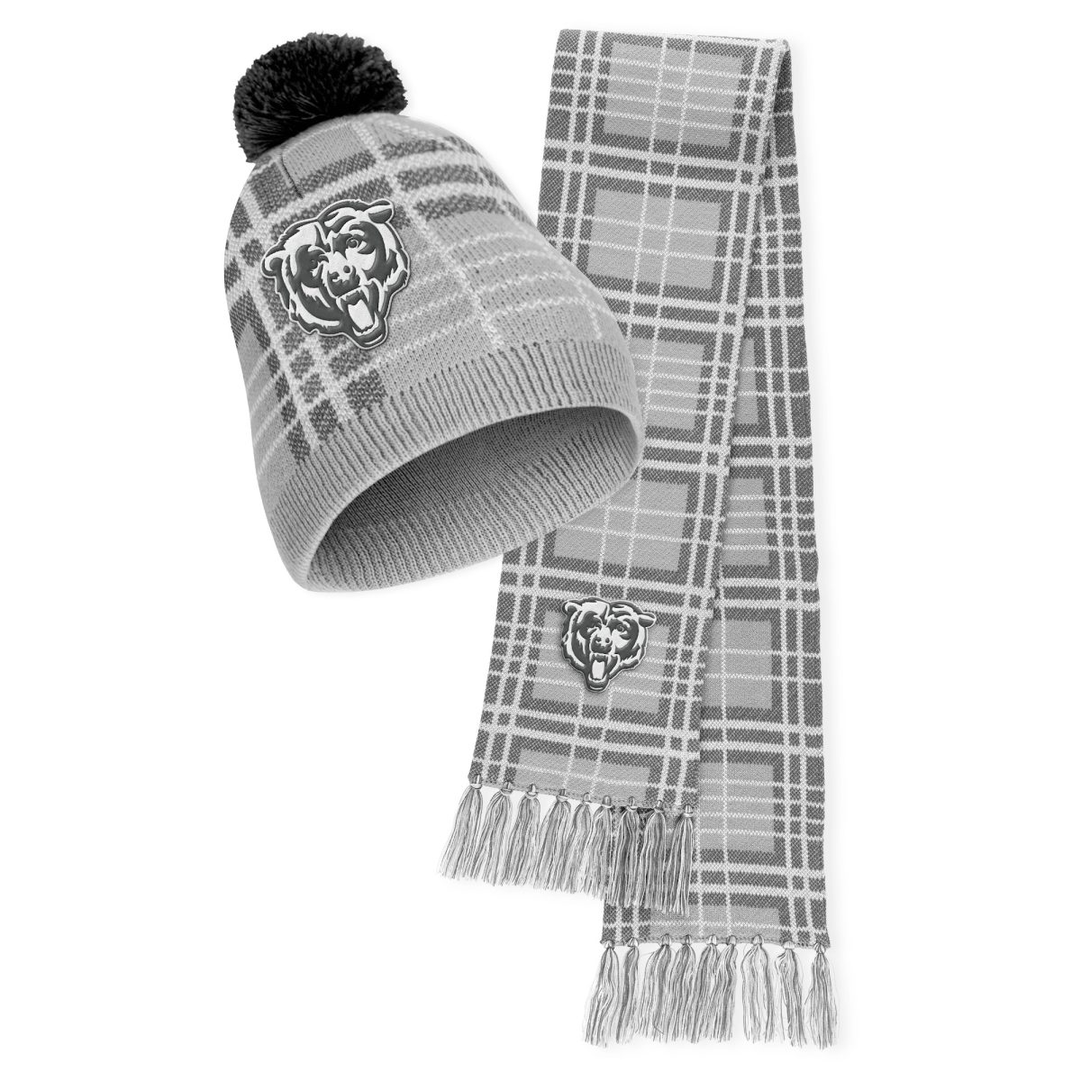 womens wear by erin andrews chicago bears plaid knit hat with pom amp scarf set Collection | Bears Jerseys NFL Fan Gear