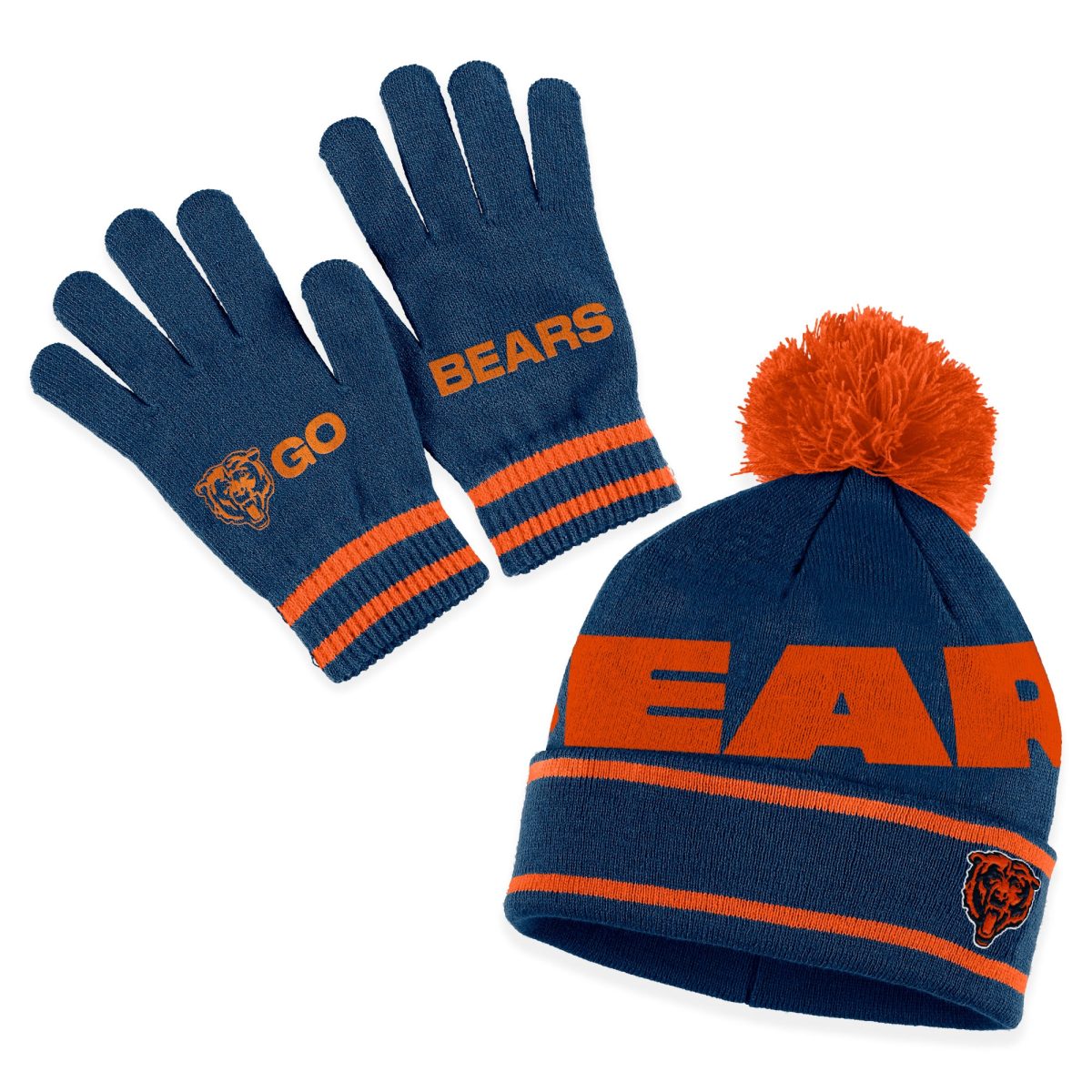 womens wear by erin andrews navy chicago bears double jacquard cuffed knit hat with pom and gloves set Collection | Bears Jerseys NFL Fan Gear