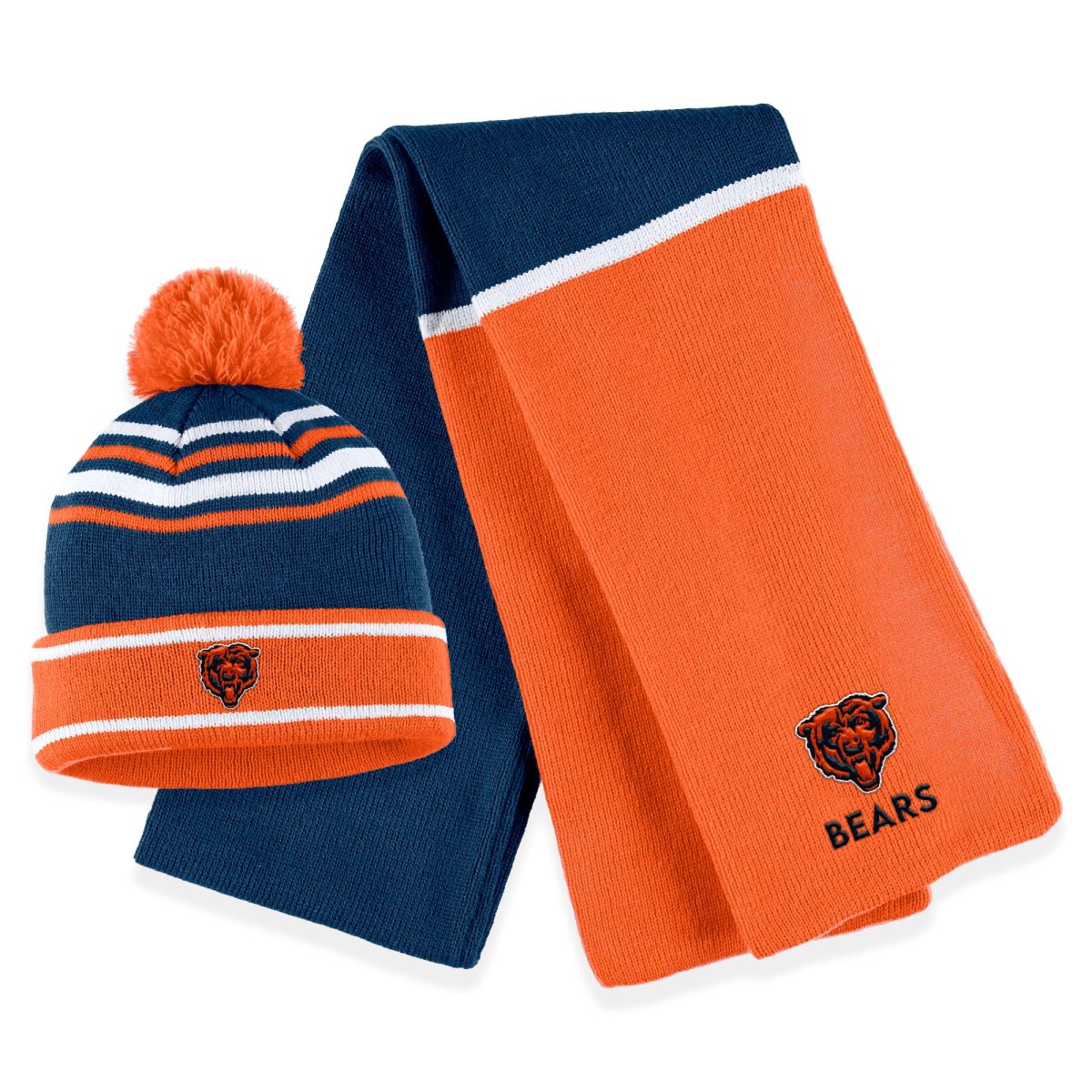 womens wear by erin andrews orange chicago bears colorblock cuffed knit hat with pom and scarf set Collection | Bears Jerseys NFL Fan Gear