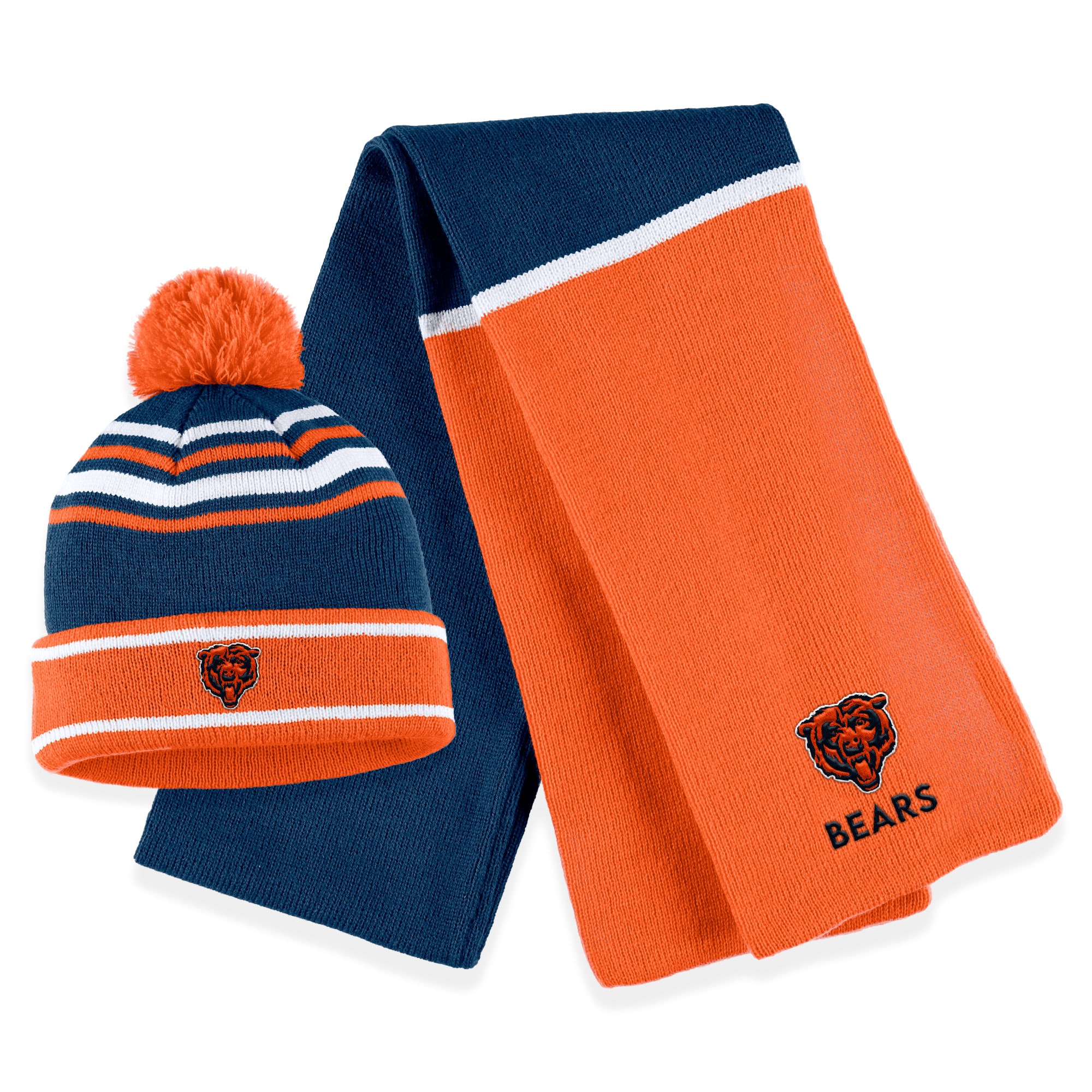 womens wear by erin andrews orange chicago bears colorblock cuffed knit hat with pom and scarf set Collection | Bears Jerseys NFL Fan Gear